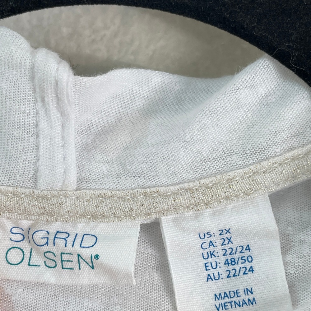 Sigrid Olsen Womens Plus 2X White Linen Blend Hooded Open Front Cardigan - Picture 3 of 10